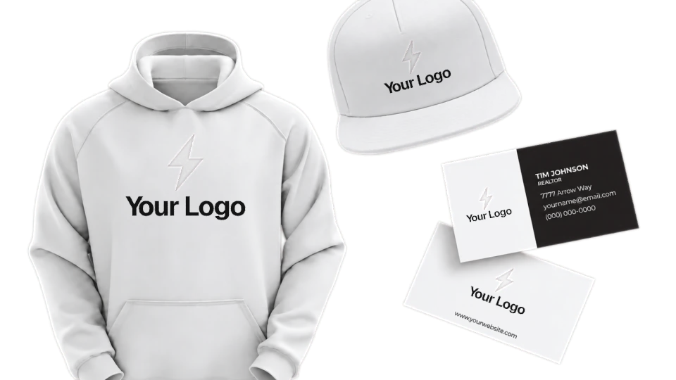 Promotional products with personalized artwork on a changing color background